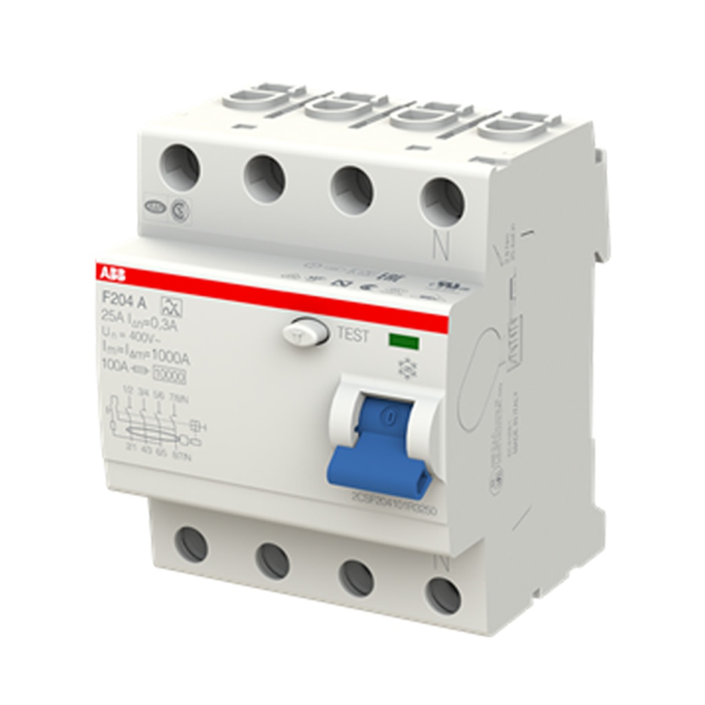 ABB F204 A-25/0,3 wyłącznik różnicowo-prądowy, 4P STANDARD